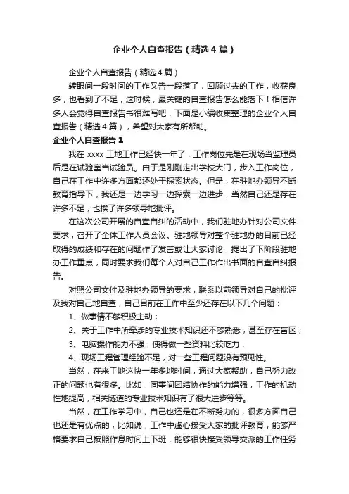 企业个人自查报告（精选4篇）