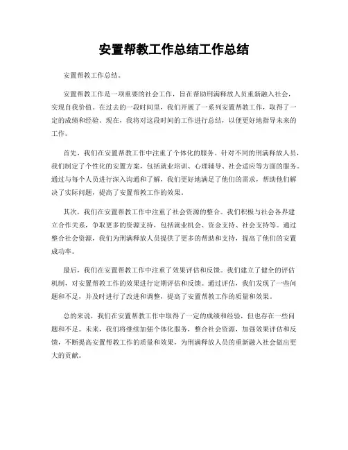 安置帮教工作总结工作总结