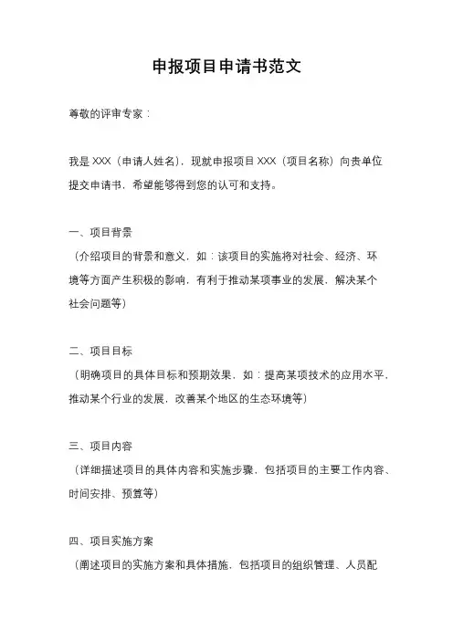 申报项目申请书范文