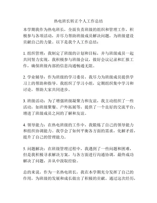 热电班长转正个人工作总结