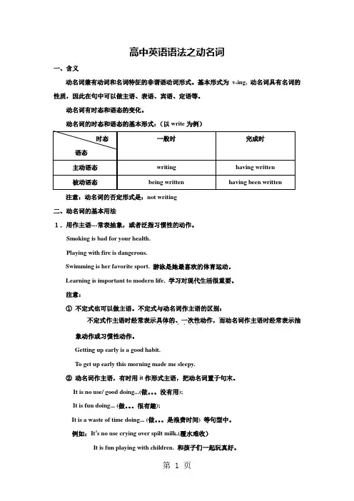 高中英语动名词的用法(完美版)