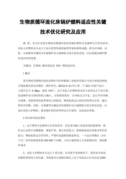 生物质循环流化床锅炉燃料适应性关键技术优化研究及应用