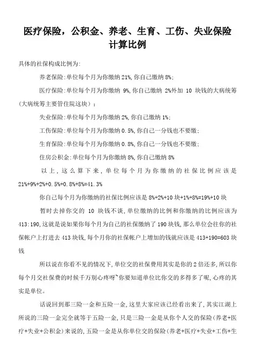 医疗保险,公积金、养老、生育、工伤、失业保险计算比例