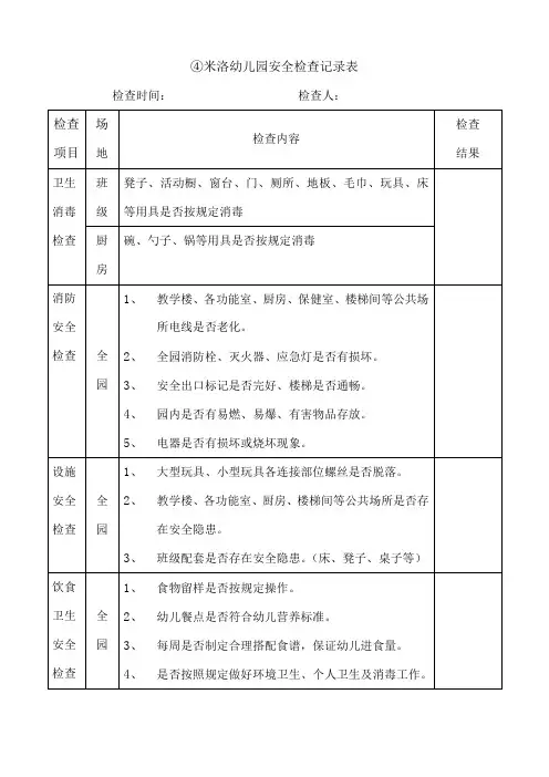 幼儿园安全检查记录表