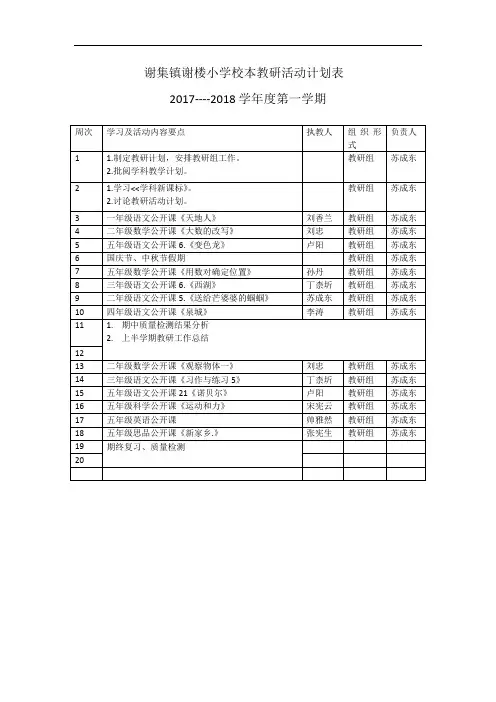 小学校本教研活动计划表