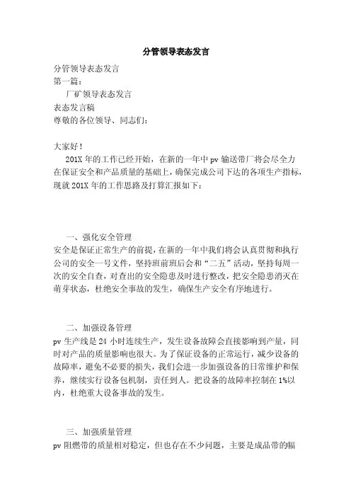 分管领导表态发言（完整版）