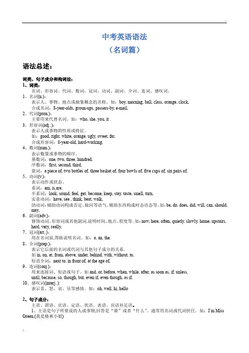 初中英语语法名词篇(附习题和答案)
