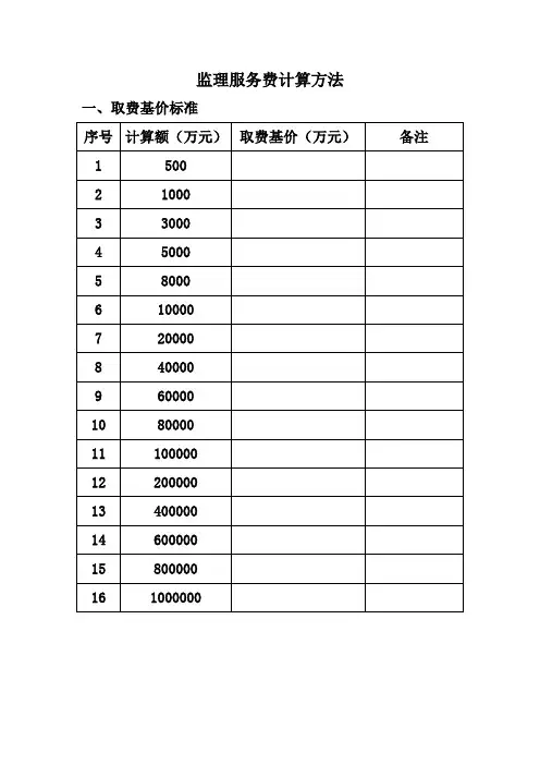监理服务费计算方法