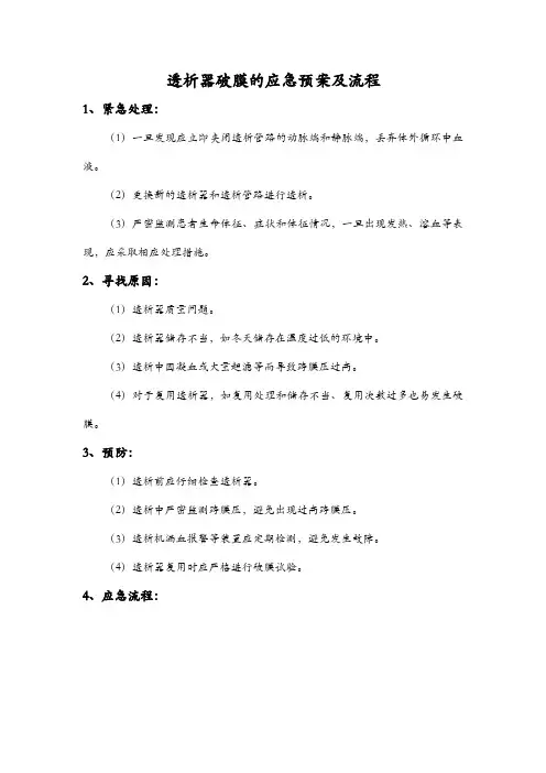透析器破膜的应急预案及流程