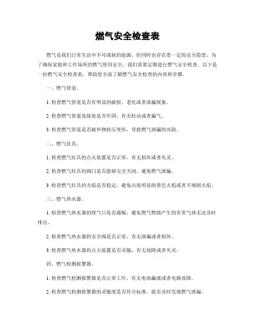 燃气安全检查表