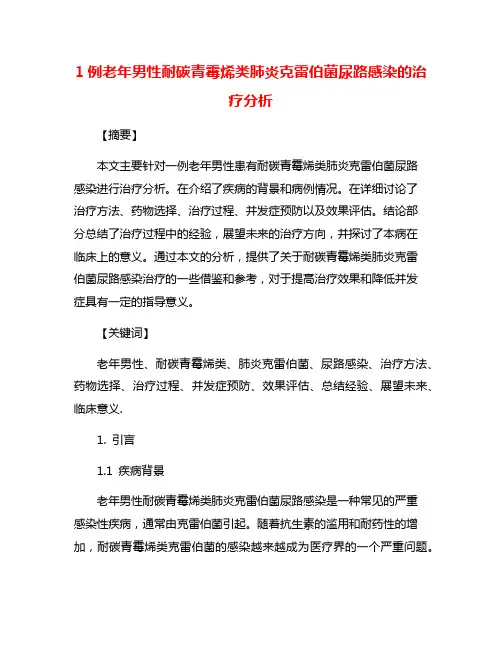 1例老年男性耐碳青霉烯类肺炎克雷伯菌尿路感染的治疗分析