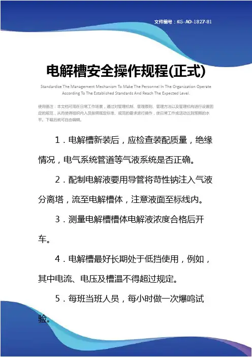 电解槽安全操作规程(正式)