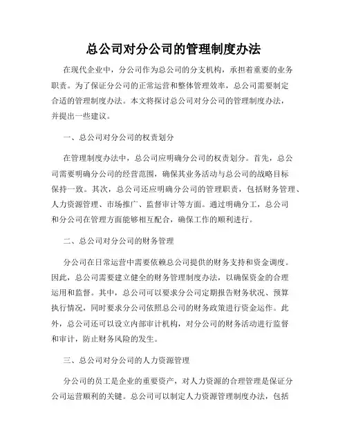总公司对分公司的管理制度办法