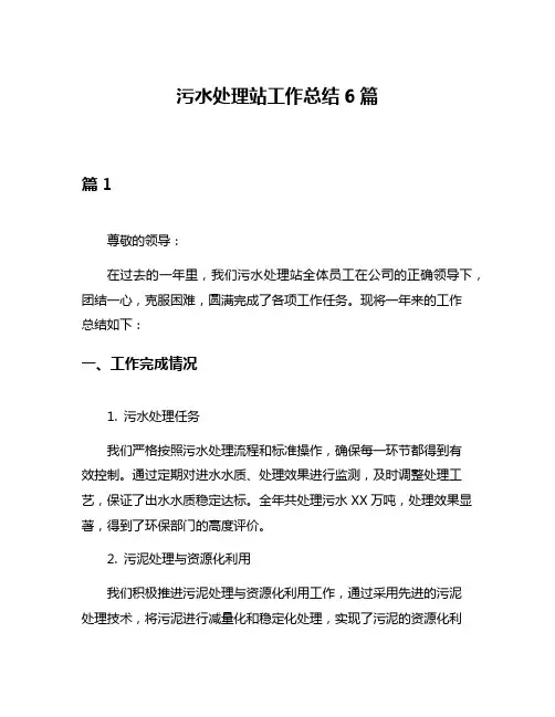 污水处理站工作总结6篇