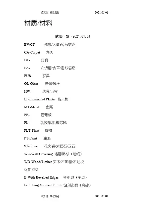 常见装饰材料中英文对照缩写之欧阳引擎创编