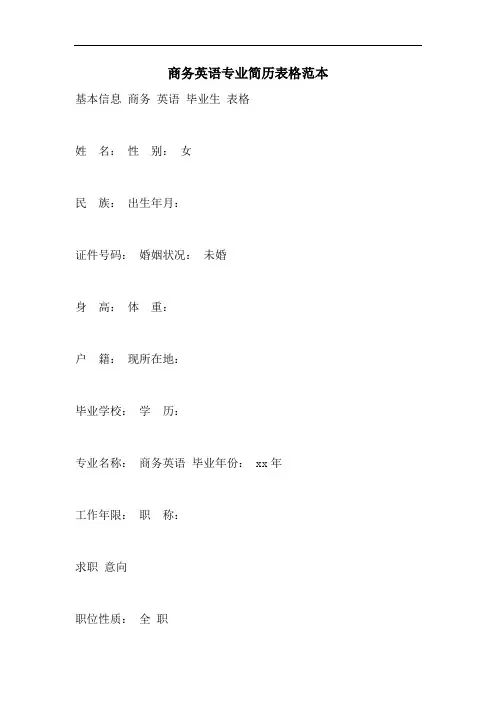 2021年商务英语专业简历表格范本