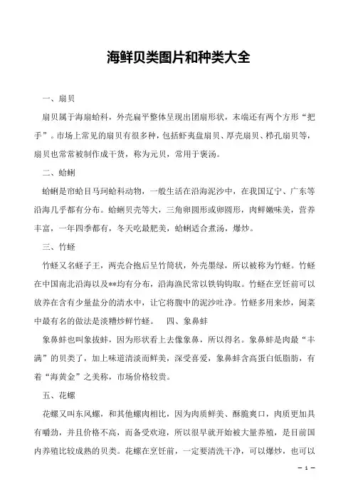 海鲜贝类图片和种类大全