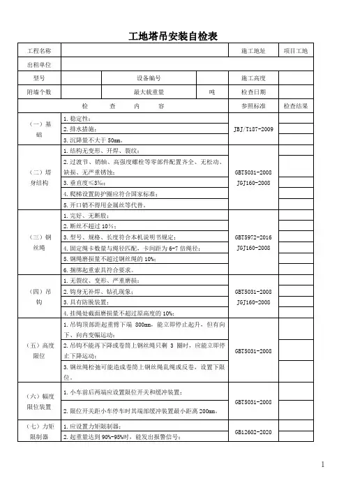 工地塔吊安装自检表
