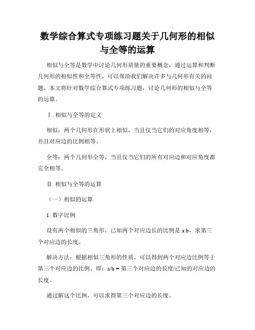 数学综合算式专项练习题关于几何形的相似与全等的运算
