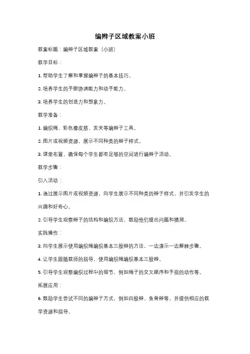 编辫子区域教案小班