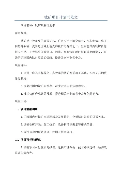 钛矿项目计划书范文