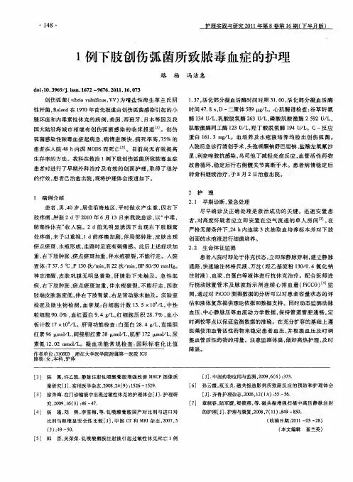 1例下肢创伤弧菌所致脓毒血症的护理