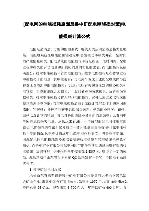 [配电网的电能损耗原因及鲁中矿配电网降损对策]电能损耗计算公式