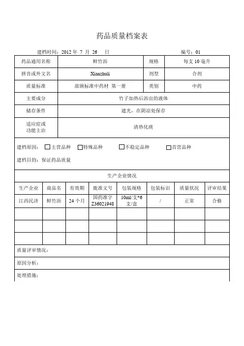质量档案表格