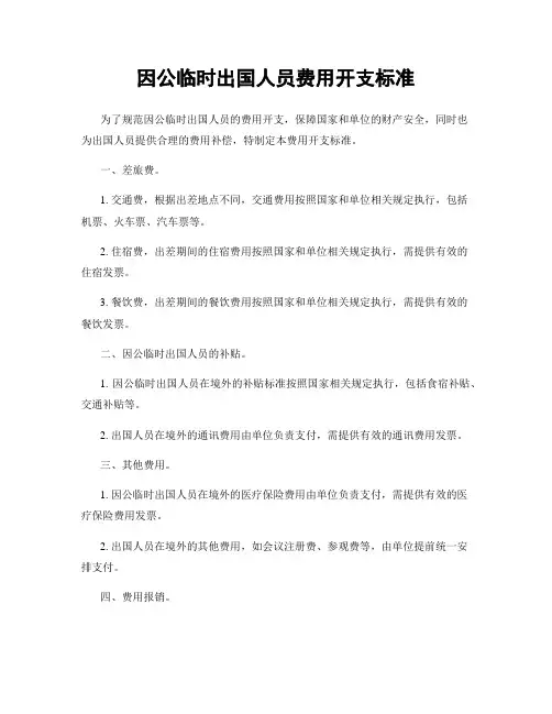 因公临时出国人员费用开支标准