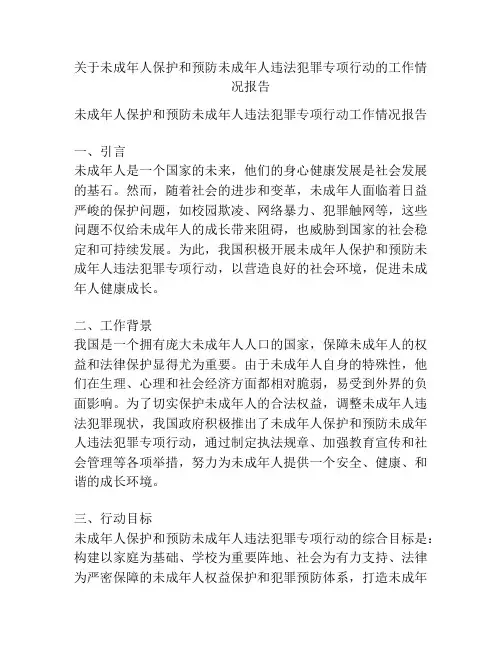 关于未成年人保护和预防未成年人违法犯罪专项行动的工作情况报告