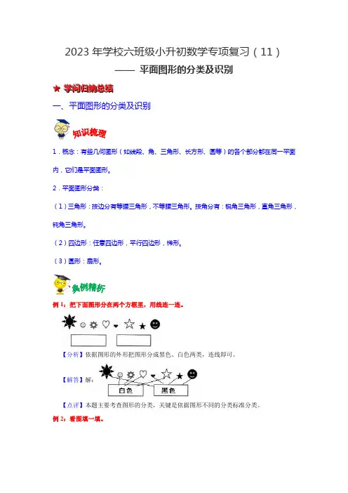第十一讲 平面图形的分类及识别-2023年六年级数学下册小升初专项复习(通用版)
