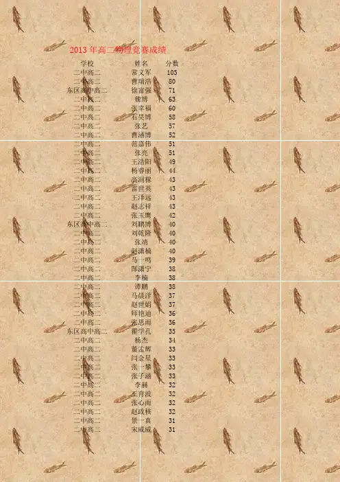 2013年高二物理竞赛成绩