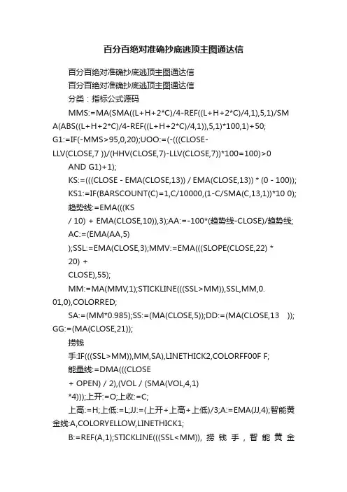 百分百绝对准确抄底逃顶主图通达信
