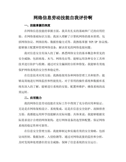 网络信息劳动技能自我评价啊