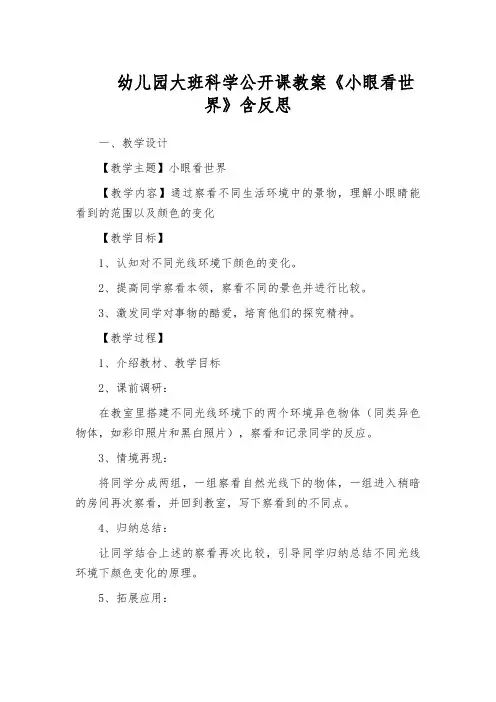 幼儿园大班科学公开课教案《小眼看世界》含反思