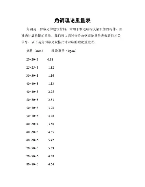 角钢理论重量表