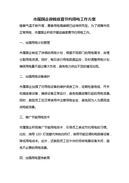 市属国企迎峰度夏节约用电工作方案