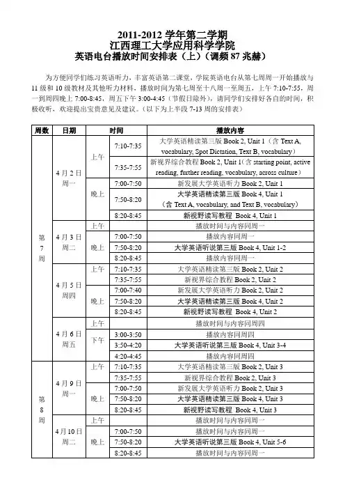 英语电台播放时间安排表