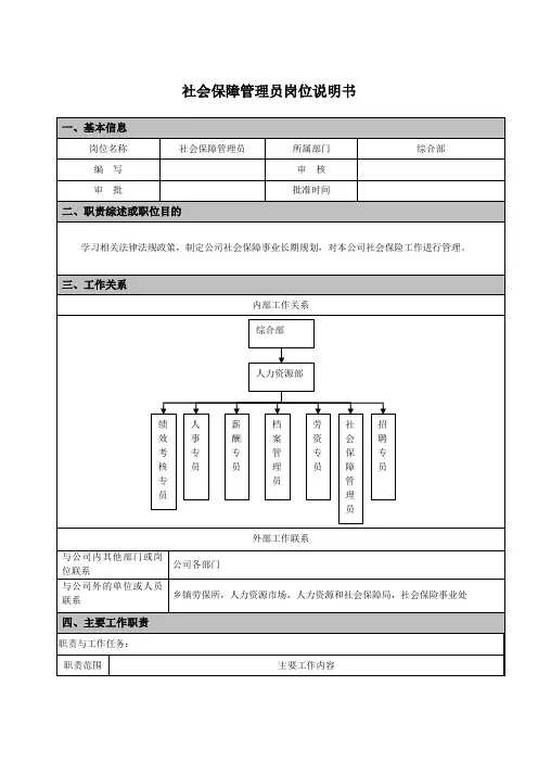 社会保障管理员岗位说明书