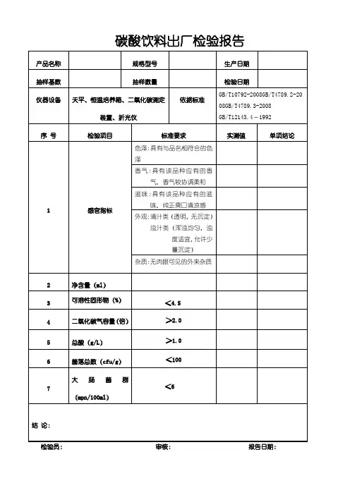 碳酸饮料出厂检验报告