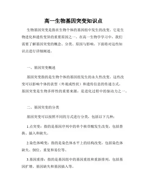 高一生物基因突变知识点