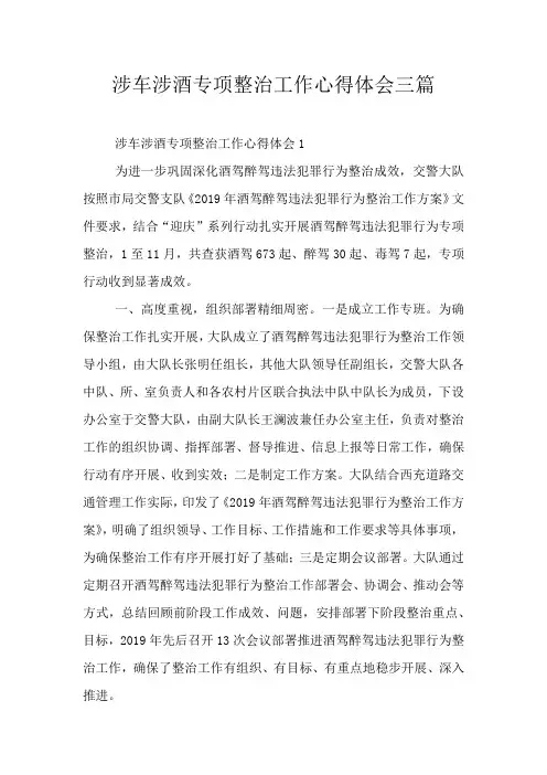 涉车涉酒专项整治工作心得体会三篇
