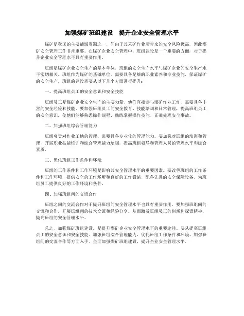 加强煤矿班组建设  提升企业安全管理水平