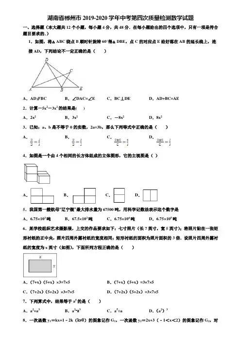 湖南省郴州市2019-2020学年中考第四次质量检测数学试题含解析