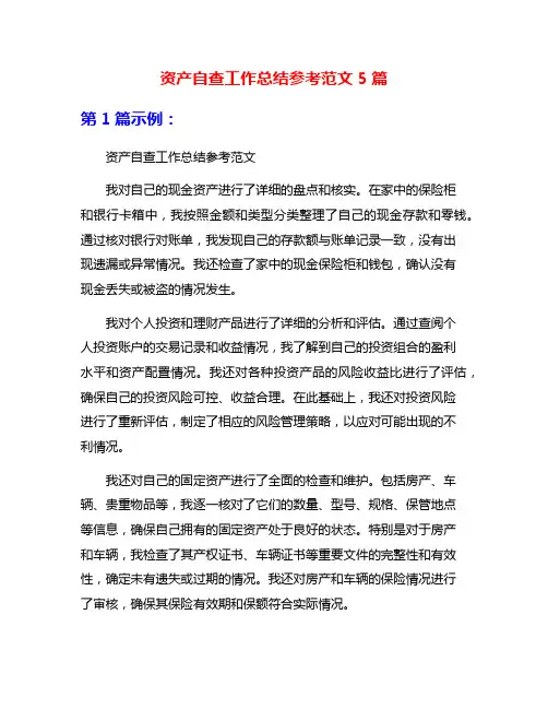 资产自查工作总结参考范文5篇
