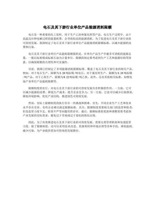 电石及其下游行业单位产品能源消耗限额