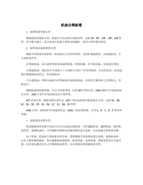 机油分类标准