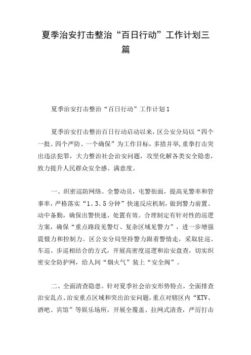 夏季治安打击整治“百日行动”工作计划三篇