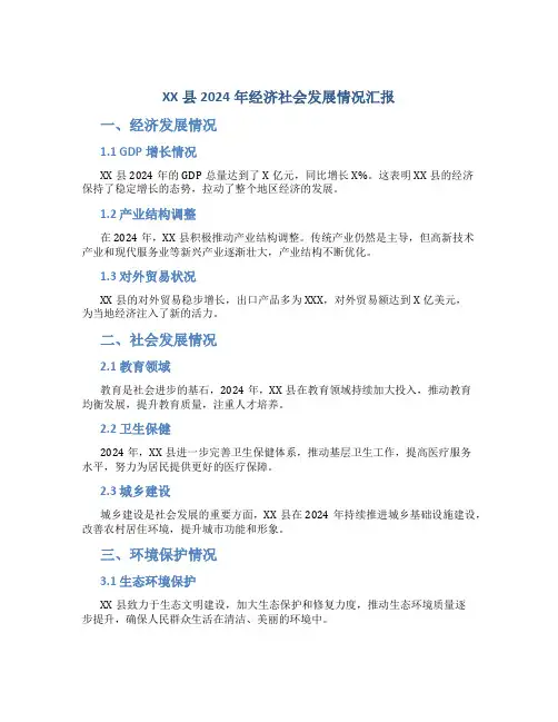 XX县2024年经济社会发展情况汇报