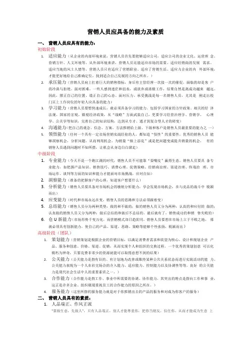 现代营销人员应具备的能力及素质